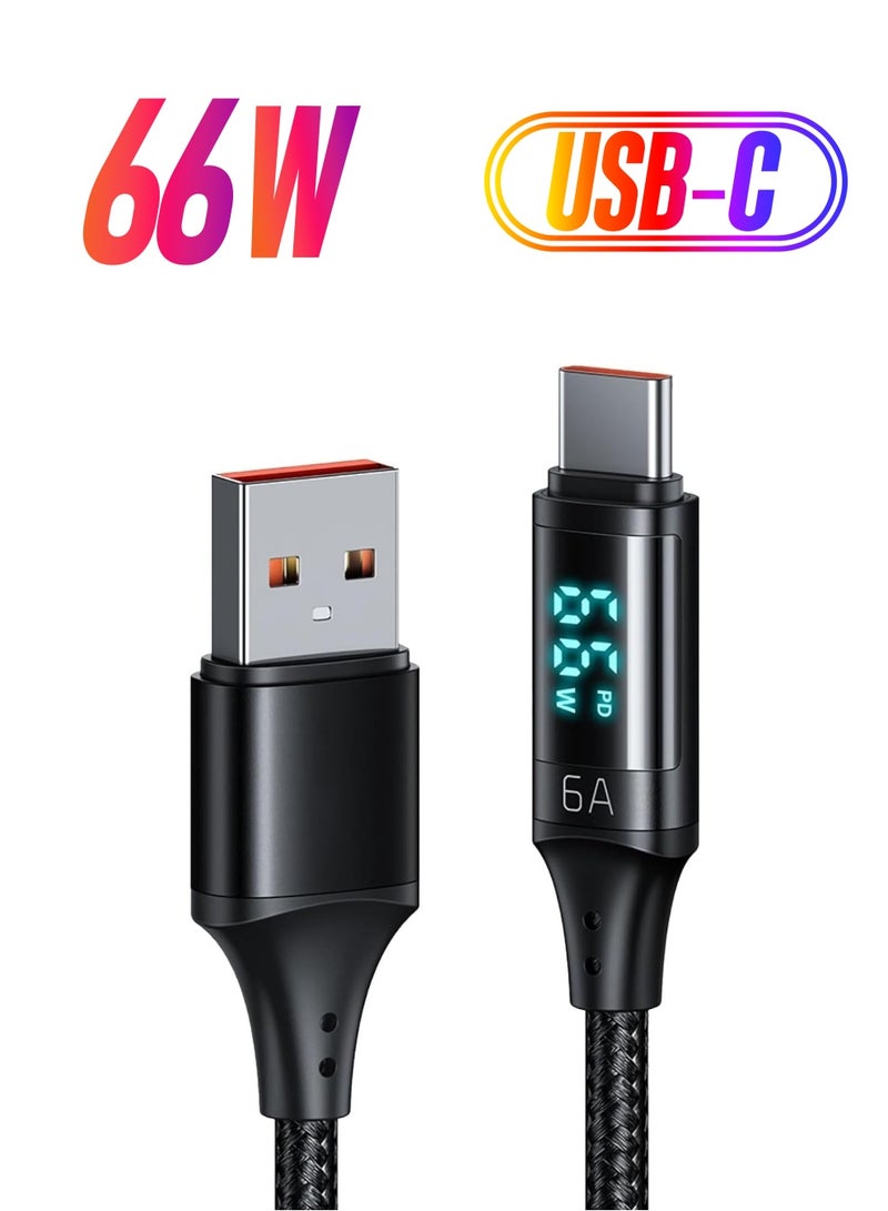 كابل USB-C للشحن السريع 66 واط مع شاشة رقمية - مضفر من النايلون لجهاز iPhone 15 و iPad Pro و PS5 والمزيد [1.2م، 6.0أ] - Image 1