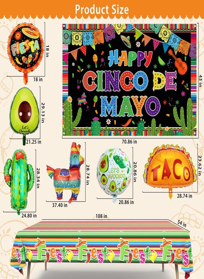 AinDen Fiesta Party Decorations Kit, Cinco de Mayo Decorations Set with Banner Backdrop, Balloons & Tablecloth, Mexican Fiesta Party Supplies for Taco Party - Image 2