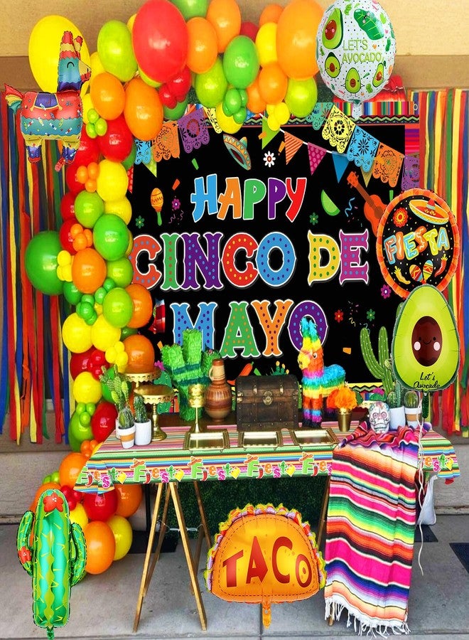 AinDen Fiesta Party Decorations Kit, Cinco de Mayo Decorations Set with Banner Backdrop, Balloons & Tablecloth, Mexican Fiesta Party Supplies for Taco Party - Image 5