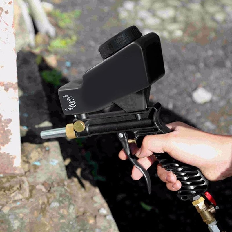 Black Sandblaster Gun Compact Paint Removal Tool with Steel Grit for Easy Storage - Image 3