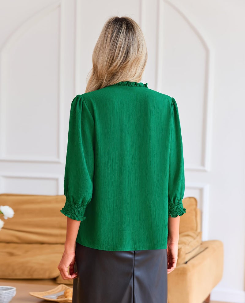 Gleeivy Green Blouses for Women Dressy Casual 3/4 Length Sleeve Womens Tops V Neck 2026 Spring Trendy Business Casual Outfits Green L - Image 2