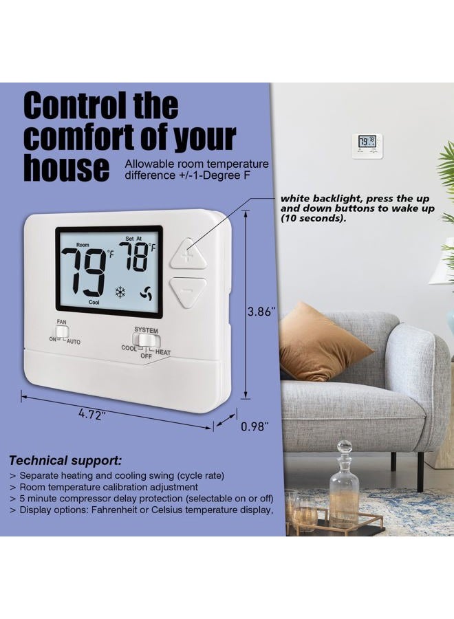Heagstat Non Programmable Thermostats for Home 1 Heat/ 1 Cool, DIY Instal, C-Wire Not Required. - Image 3
