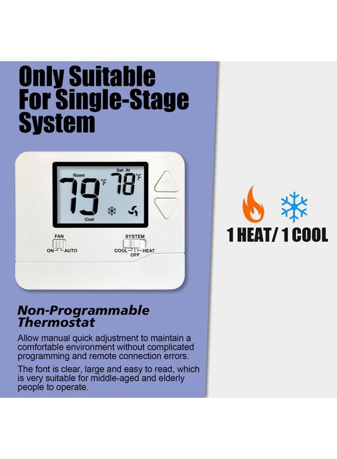 Heagstat Non Programmable Thermostats for Home 1 Heat/ 1 Cool, DIY Instal, C-Wire Not Required. - Image 2