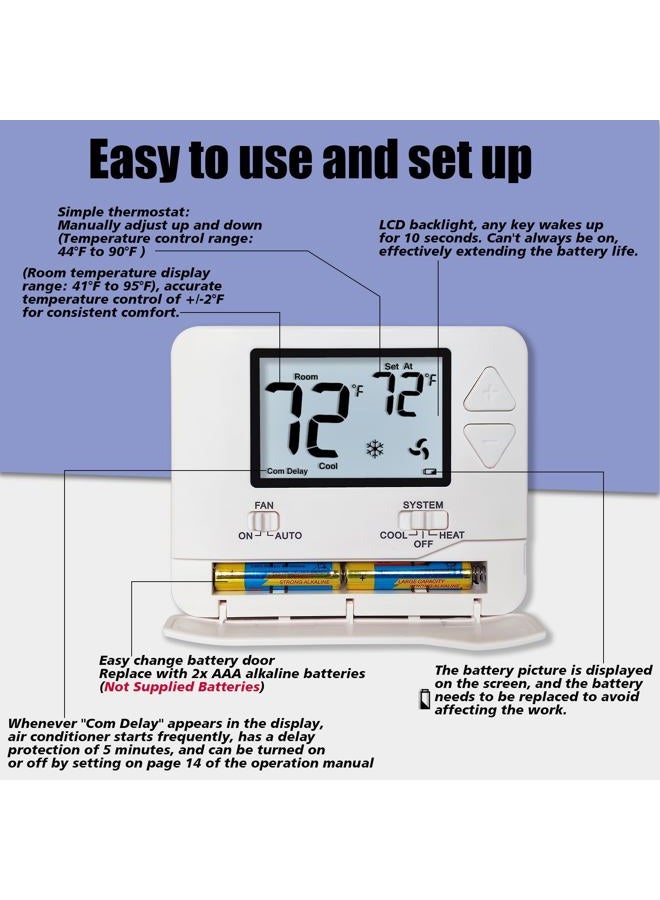 Heagstat Non Programmable Thermostats for Home 1 Heat/ 1 Cool, DIY Instal, C-Wire Not Required. - Image 4