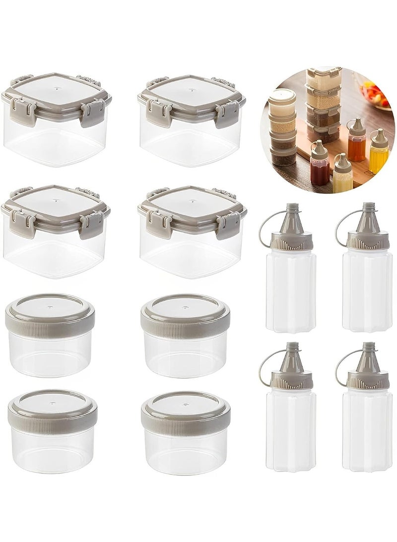 DUNISO 12 قطعة زجاجات ضغط صغيرة، صندوق توابل مع غطاء، حاويات صلصة بلاستيكية، تخزين مريح، للتخييم والشواء في الهواء الطلق، رمادي - Image 1