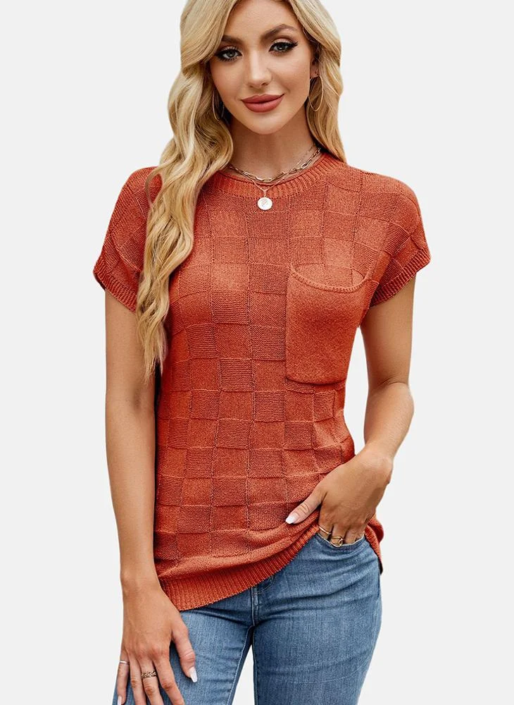 يونيكي Orange Round Neck Printed Top