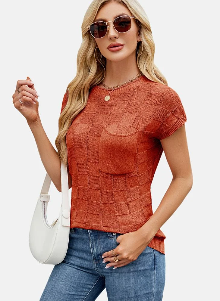 YUNIQEE Orange Round Neck Printed Top
