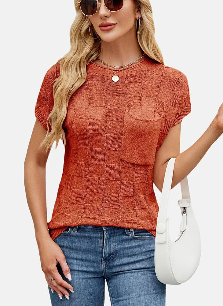 YUNIQEE Orange Round Neck Printed Top