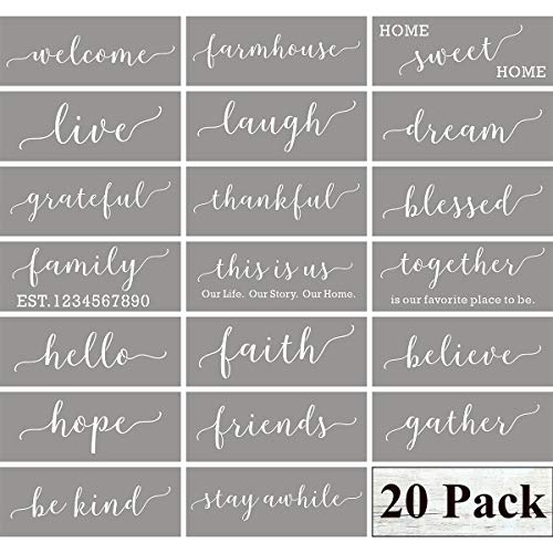 REOLAN Family Farmhouse Stencils for Painting on Wood - 20 Pack Large Inspirational Words Quotes Saying Sign Stencil Templates, Welcome Believe Blessed Thankful and More, Reusable Letter Stencils for Walls - Image 1