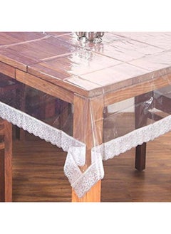 Kuber Industries Kuber Industries PVC Center Table Cover|40x60 Inch |Transparent Table Cloth 4 Seater|Waterproof Table Sheet, White Lace (White)  - Image 2