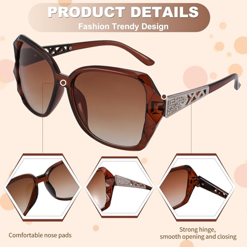 HEQU 4 Pcs Women Large Sunglasses, UV 400 Glasses Oversized Polarized Sunglasses Classic Trend Ladies Sunglasses Sparkling Rhinestone Large Frame Sunglasses for Women, black/blue/champagne/brown - Image 3