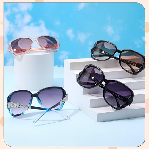HEQU 4 Pcs Women Large Sunglasses, UV 400 Glasses Oversized Polarized Sunglasses Classic Trend Ladies Sunglasses Sparkling Rhinestone Large Frame Sunglasses for Women, black/blue/champagne/brown - Image 4