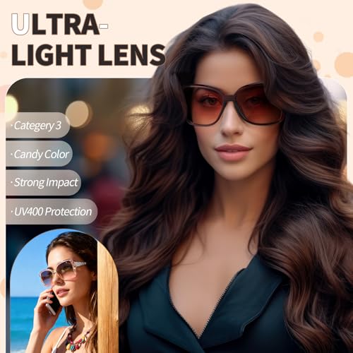 HEQU 4 Pcs Women Large Sunglasses, UV 400 Glasses Oversized Polarized Sunglasses Classic Trend Ladies Sunglasses Sparkling Rhinestone Large Frame Sunglasses for Women, black/blue/champagne/brown - Image 5