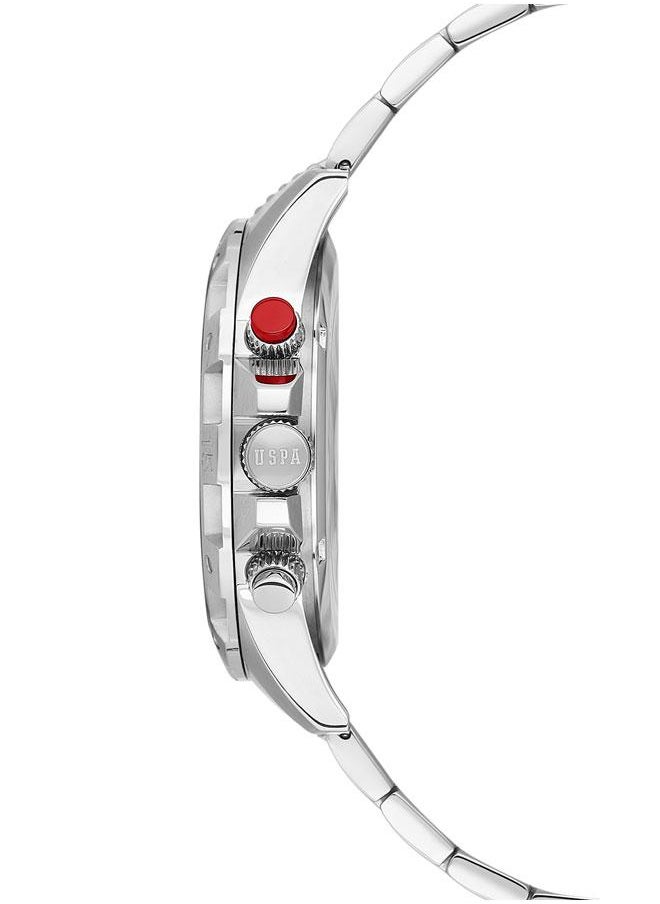 U.S. Polo Assn. - U.S. Polo Assn. Crossing Men's 44mm Watch with Black Dial, Red Accents & Chronograph, Silver Band, Bold & Elegant Design - Image 1