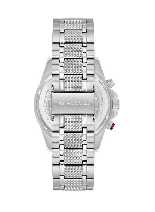 U.S. Polo Assn. - U.S. Polo Assn. Crossing Men's 44mm Watch with Black Dial, Red Accents & Chronograph, Silver Band, Bold & Elegant Design - Image 1