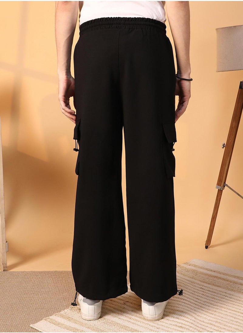 كامبوس سوترا Men's Onyx Black Solid Cargo Parachute Trousers  - Image 5