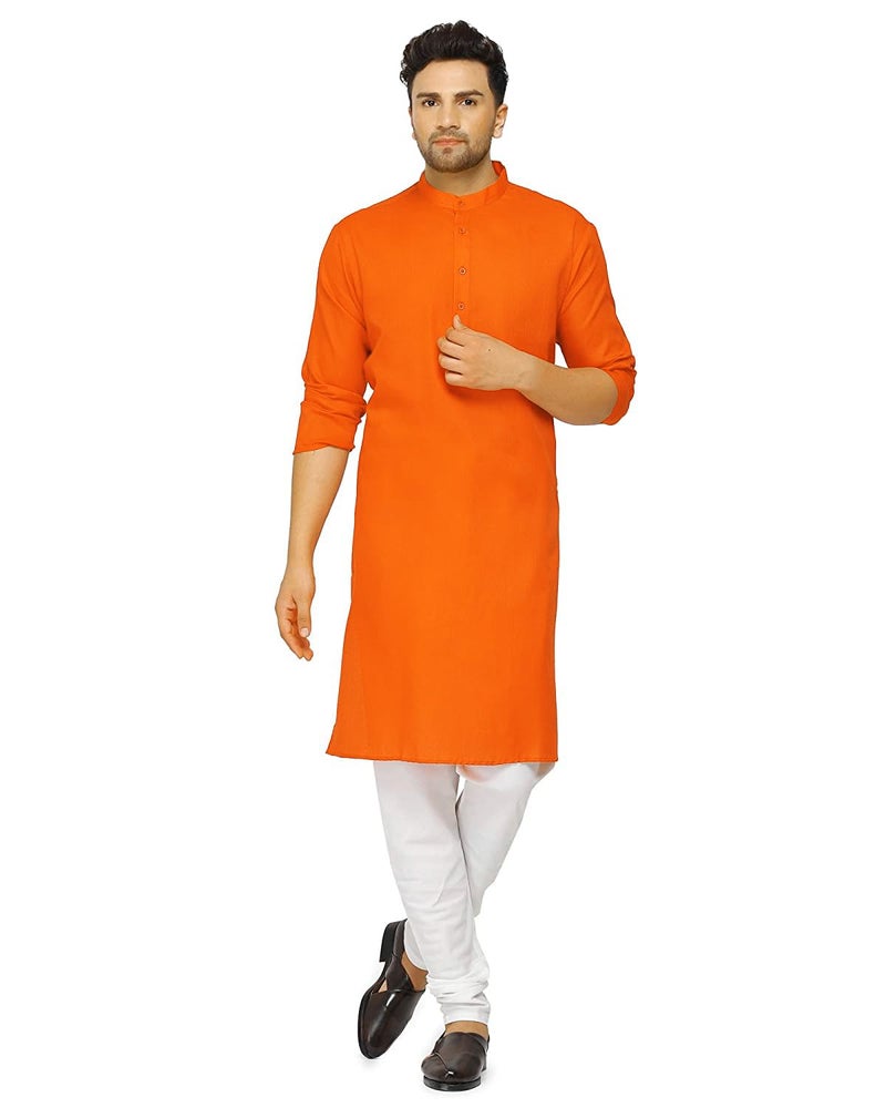 ashtang Men's Cotton Blend Solid Regular Kurta (PLN-KK-ORG-40_Orange - Image 1