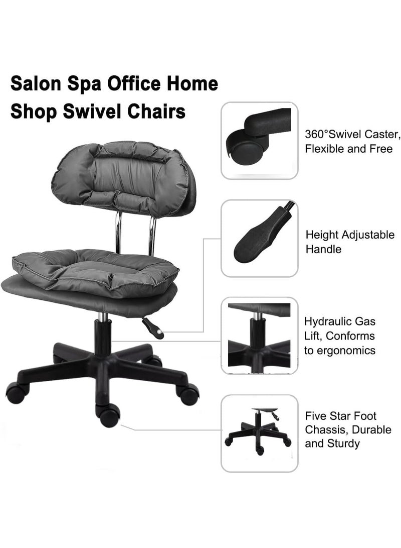 Rolling Stool Backrest, Thick Seat Padding, Heavy Duty Home Office Rolling Chair, Adjustable Height Swivel Stool Chair for Nail Salon Spa Massage Tattoo Work,black - Image 2