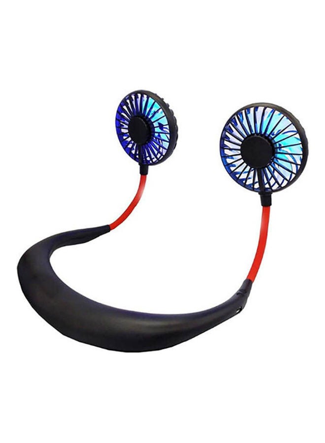 Loquat Usb Fan Portable Led Light Usb Rechargeable Neckband Lazy Neck Hanging Style Dual Cooling Fan Mini Hand Free Fan Black  - Image 1