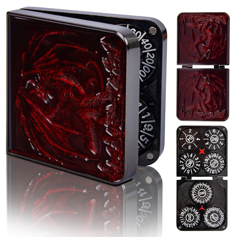 Luazuri 7in1 DND Pocket Spinner Dice Set Foldable Flip Dice with Delicate Dragon Iron Box Compact Dice Set for DND RolePlaying Games Fans Red - Image 3