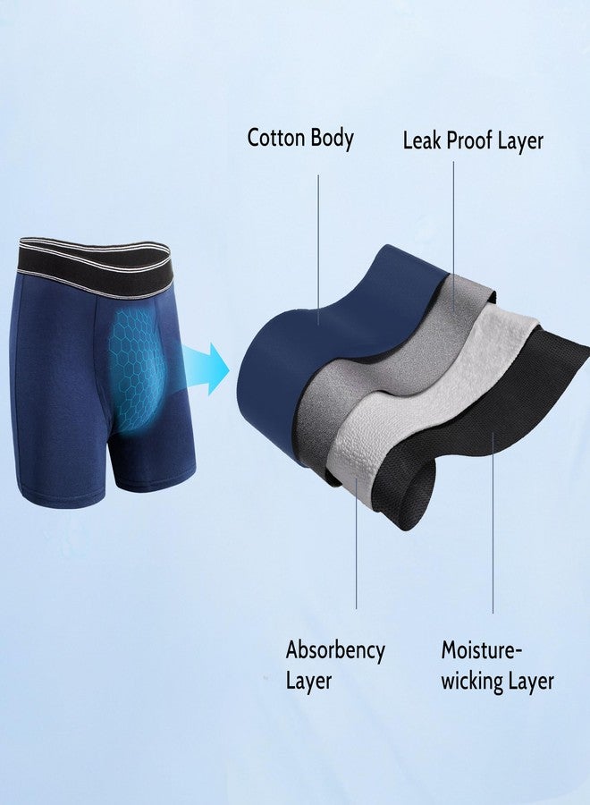 TIICHOO Mens Incontinence Underwear Washable Cotton Reusable Leakproof Underwear 4 Pack(Medium, Black/Gray/Navy/Burgundy - Image 3