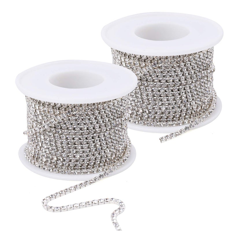 Tosnail 218 Yards 25mm Rhinestone Chain Diamond Chain Rhinestone Ribbon for Crafts  Crystal Silver