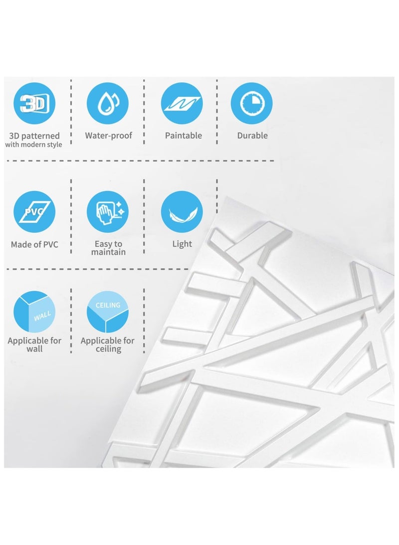 AUTOYSUR لوحات حائط ثلاثية الأبعاد مزخرفة بتصميم ماسي، لوحات حائط ثلاثية الأبعاد، لوحة حائط ثلاثية الأبعاد من البولي فينيل كلوريد ماسية، لوحات حائط ثلاثية الأبعاد منقوشة، لتزيين الحائط الداخلي، 50 * 50 سم أبيض غير لامع (عبوة من 12 قطعة) (أسود) - Image 3
