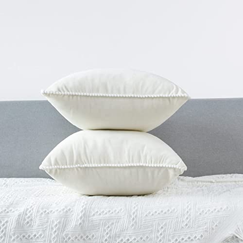 CottonFry Set of 2 Soft Velvet Cushion Covers Pillowcases Square Decorative Bubble pom pom lace Throw Pillow Covers - Image 3