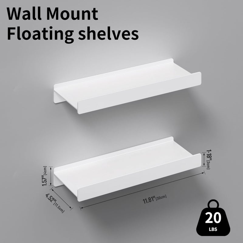 Dancrul Floating Shelves For Wall  Wall Mounted Shelves With Lip For Storage  Metal Display Shelves For Home Decor  Kitchen/Living Room/Bedroom/Bathroom Shelves  White 12 Inch 2 Pack - Image 2