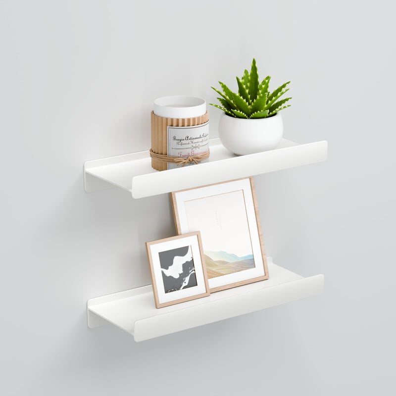 Dancrul Floating Shelves For Wall  Wall Mounted Shelves With Lip For Storage  Metal Display Shelves For Home Decor  Kitchen/Living Room/Bedroom/Bathroom Shelves  White 12 Inch 2 Pack - Image 1