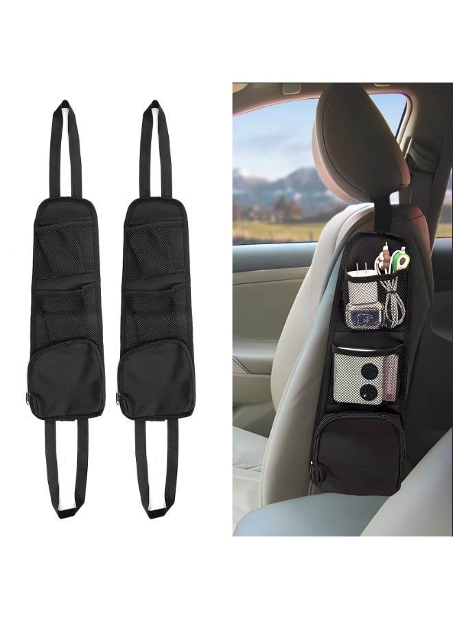 2 Pcs Car Seat Storage Hanging Bags, Multi Pocket Seat Side Storage Bag, Multifunctional Mesh Mesh Bag, Can Hold Mobile Phones, Wallets, Glasses, Suitable For Cars Suv、 Truck (Black) - Image 1