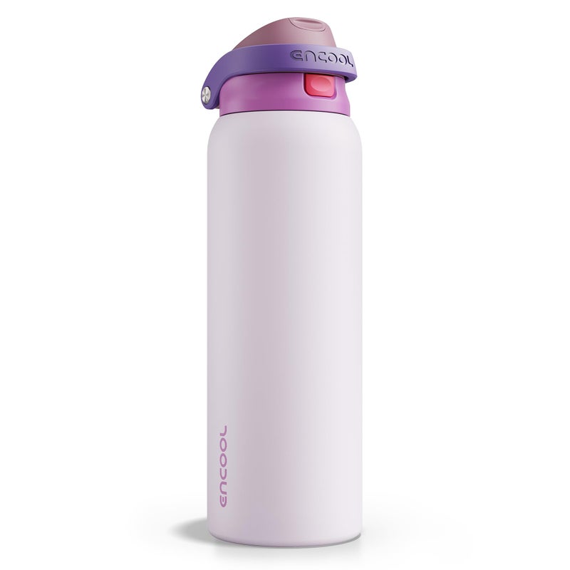 ENCOOL Leakproof Insulated Water Bottle with Straw Dual-Sip Water Bottle Bag-Safe Design for Work, Commute & Gym â€“ Keeps Drinks Cold All Day, 40 oz, Purple Cabbage - Image 1