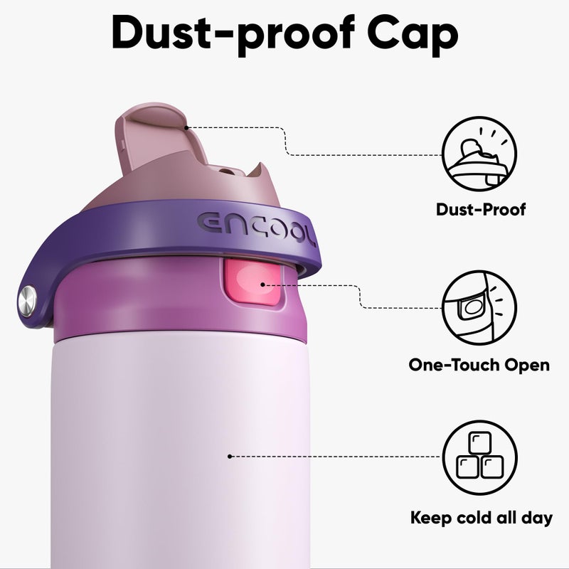 ENCOOL Leakproof Insulated Water Bottle with Straw Dual-Sip Water Bottle Bag-Safe Design for Work, Commute & Gym â€“ Keeps Drinks Cold All Day, 40 oz, Purple Cabbage - Image 2