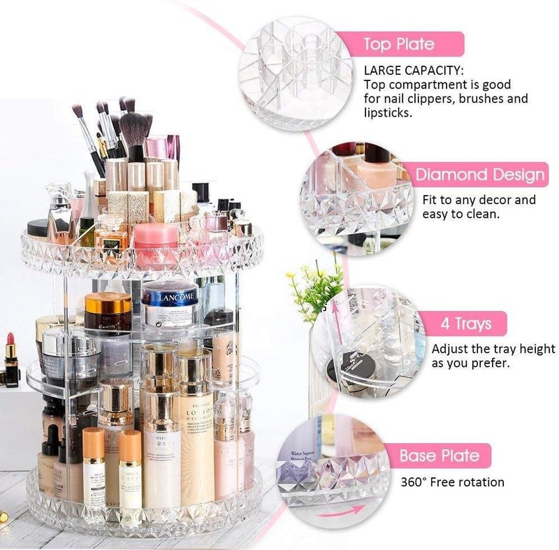 Makeup Organizer 360-Degree Rotating Adjustable Multi-Function Acrylic Cosmetic Storage - Image 2