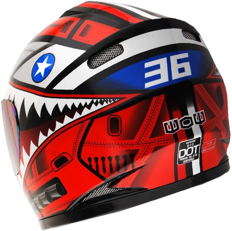 WOW Motorcycle Full Face Helmet Street Bike BMX MX Youth Kids Shark Red - Image 5