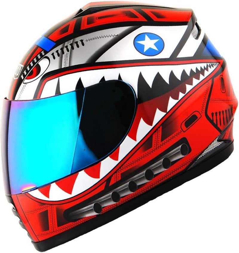WOW Motorcycle Full Face Helmet Street Bike BMX MX Youth Kids Shark Red - Image 1