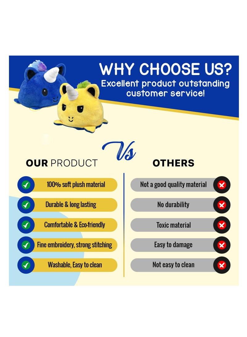SYOSI دمى قطة تيدي قابلة للعكس ألعاب محشوة مزاج ألعاب محشوة لطيفة هدايا للفتيات والأولاد والبالغين (أزرق غامق وأصفر) - Image 3