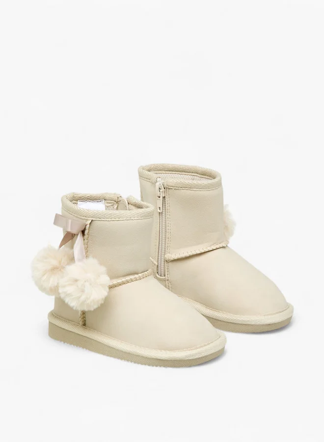 Pom Pom Accent Ankle Boots with Zip Closure