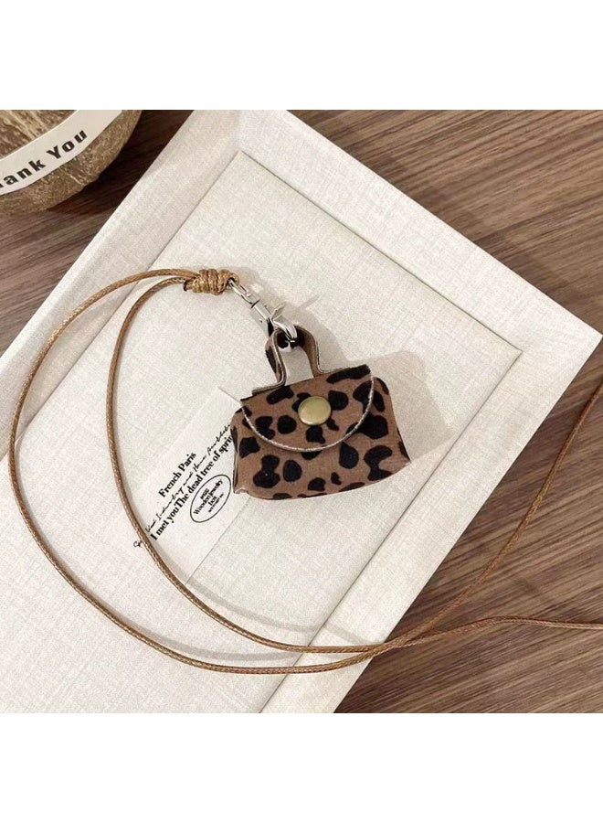 2PCS Women's Bag Chain Charm Cute Coin Purse Pendant Necklace Women's Headphone Case Storage Bag Long Halterneck Autumn Winter Sweater Chain Accessories (Coffee Leopard Print + Black) - Image 4