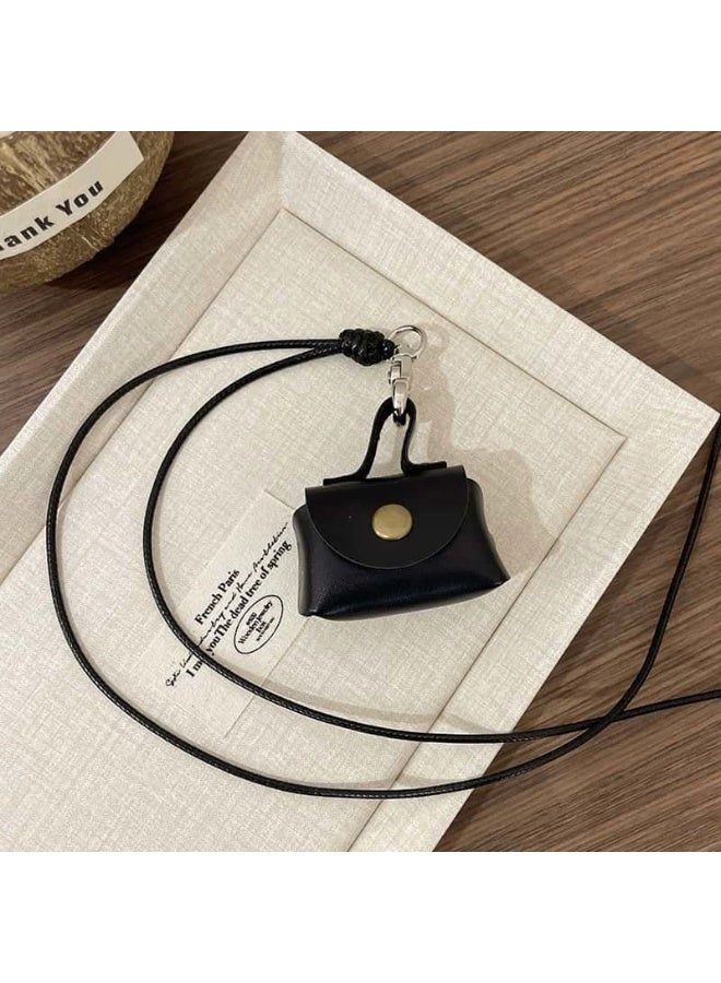 2PCS Women's Bag Chain Charm Cute Coin Purse Pendant Necklace Women's Headphone Case Storage Bag Long Halterneck Autumn Winter Sweater Chain Accessories (Coffee Leopard Print + Black) - Image 5