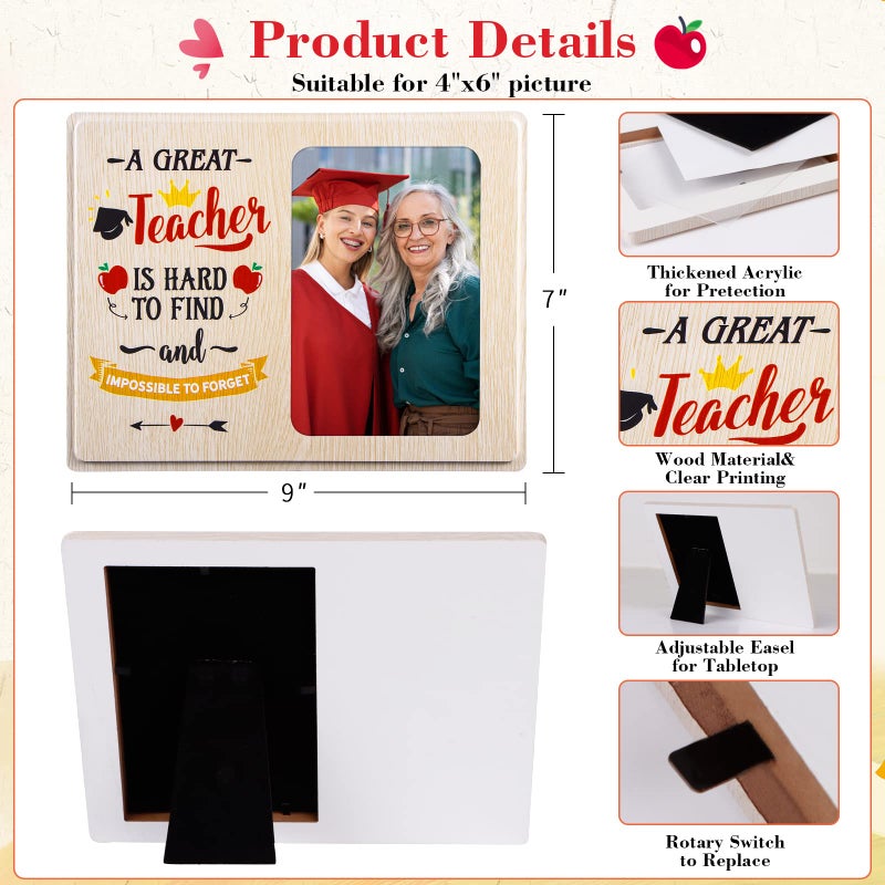 WhatSign Teacher Picture Frames Gifts - Best Teacher Frame 4x6 Photo Wooden Teacher Appreciation Picture Frame End of School Year Gifts for Teacher - Image 2