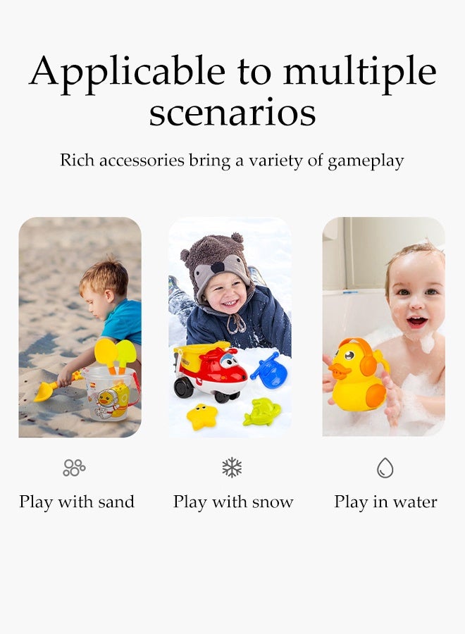 DUNISO مجموعة ألعاب الشاطئ 18 قطعة لبناء قلاع الرمل للأطفال مع مجارف وقوالب رمل وألعاب شاطئية على شكل بطة مع شاحنة تفريغ وساعة رملية - ألعاب أساسية في الهواء الطلق للأطفال والرضع - Image 5