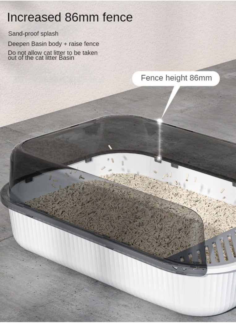 Generic - Semi-Closed Large Cat Litter Pan,Cat Supplies,Cat Litter Toilet,Green/White - Image 1