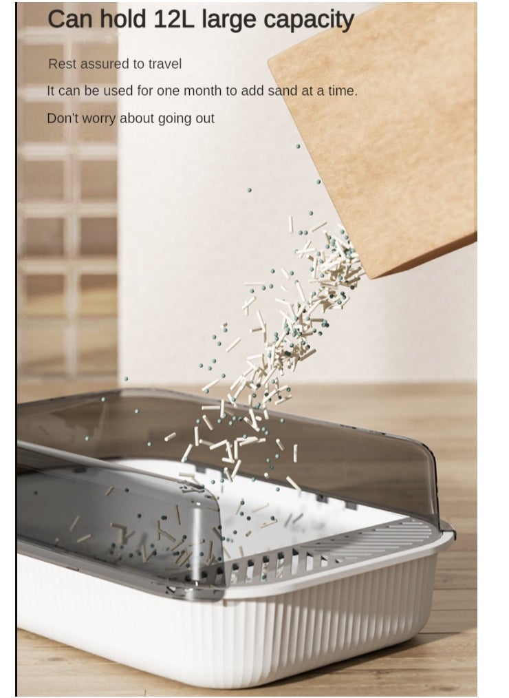 Generic - Semi-Closed Large Cat Litter Pan,Cat Supplies,Cat Litter Toilet,Green/White - Image 1