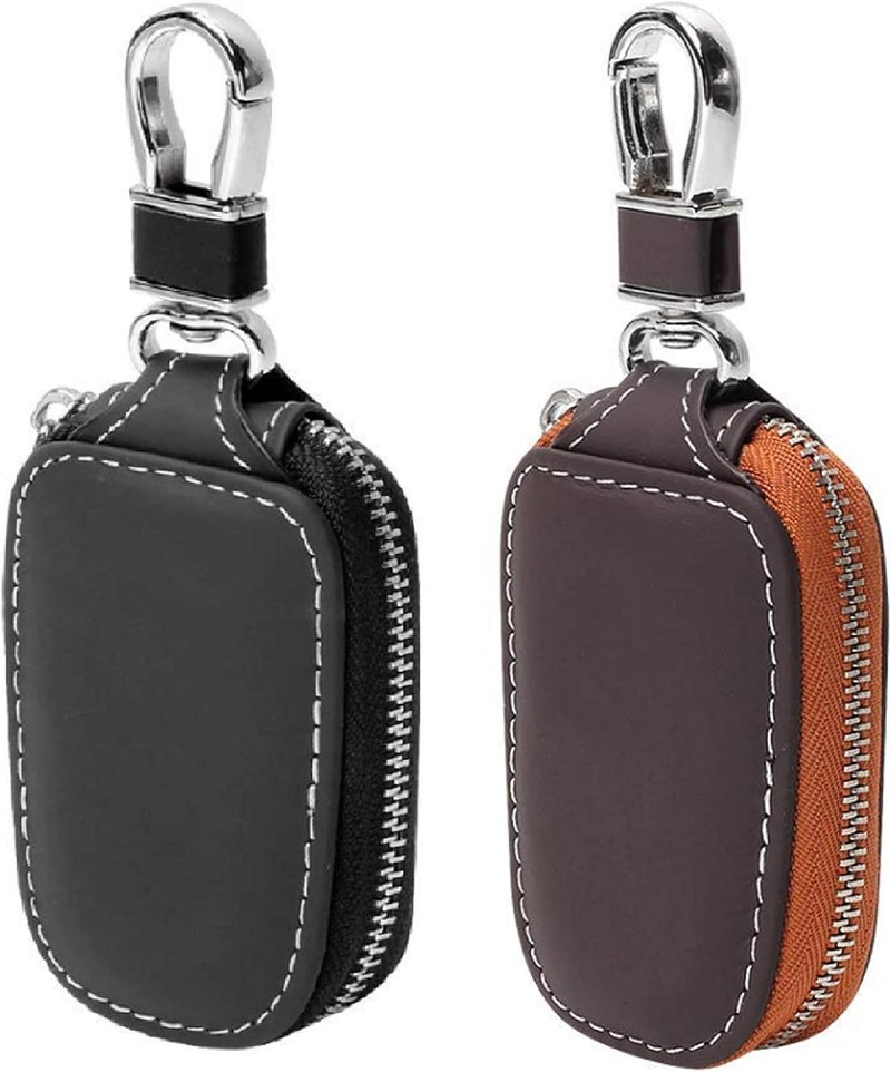 CONTACTS Car Key Case, Smart Key Holder Protection Genuine Leather Car Key Chain Bag Car Smart Keychain Coin Holder Auto Remote Keyring Wallet Brown & Black (Pack of 2)… - Image 1