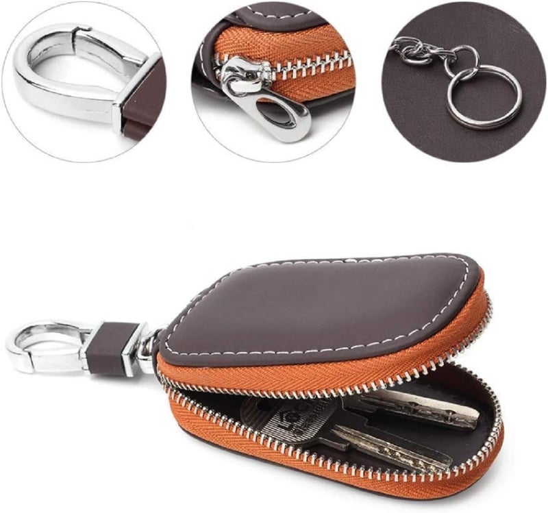 CONTACTS Car Key Case, Smart Key Holder Protection Genuine Leather Car Key Chain Bag Car Smart Keychain Coin Holder Auto Remote Keyring Wallet Brown & Black (Pack of 2)… - Image 5