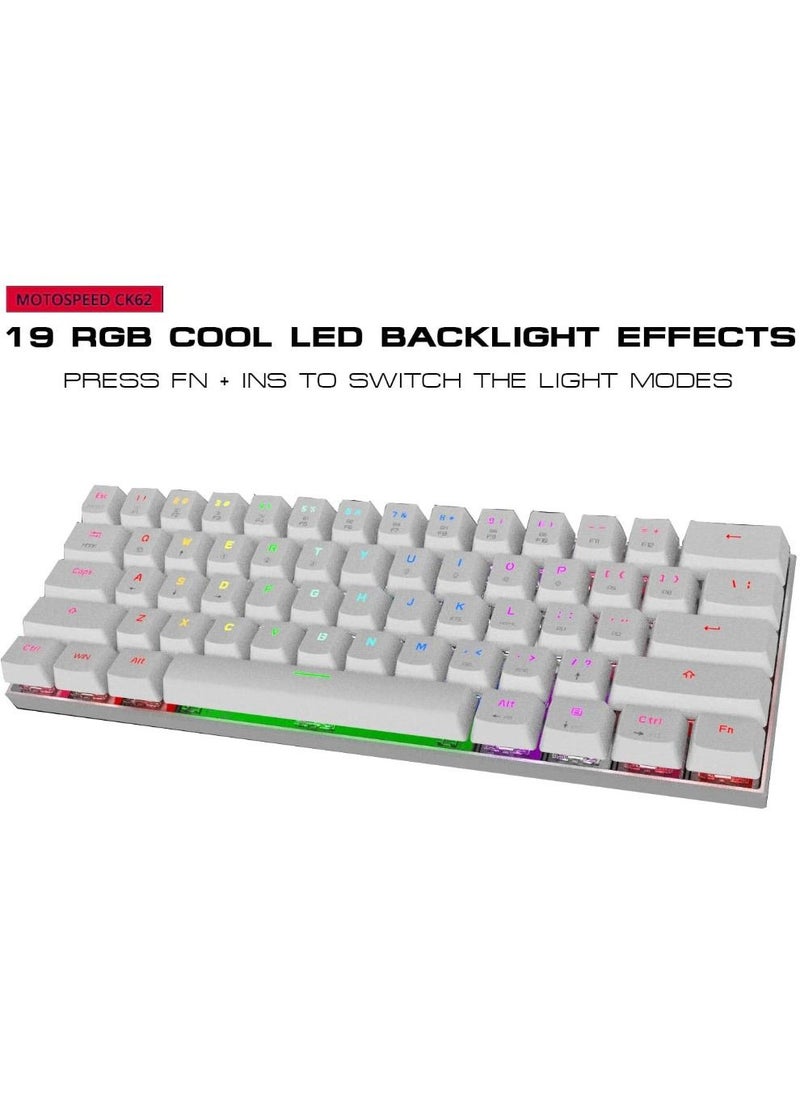 Motospeed - RGB Backlight 60% 61-Key Mechanical Gaming Keyboard NKRO Anti-Ghosting Mech Keeb Bluetooth USB Type-C Wired Dual-Mode - White Outemu Blue Switch - Image 1