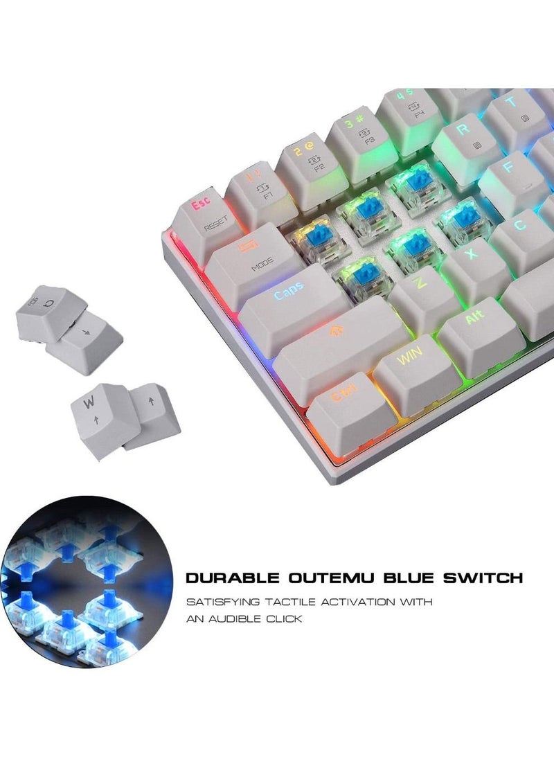 Motospeed - RGB Backlight 60% 61-Key Mechanical Gaming Keyboard NKRO Anti-Ghosting Mech Keeb Bluetooth USB Type-C Wired Dual-Mode - White Outemu Blue Switch - Image 1