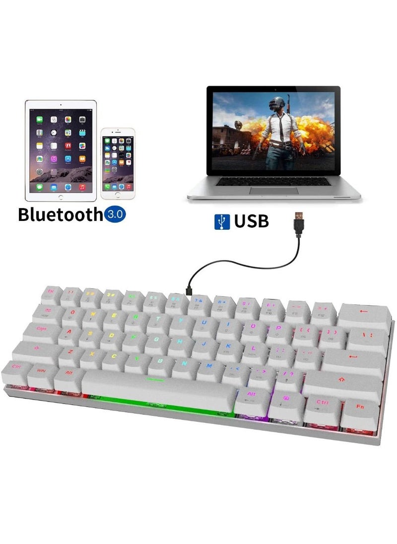 Motospeed - RGB Backlight 60% 61-Key Mechanical Gaming Keyboard NKRO Anti-Ghosting Mech Keeb Bluetooth USB Type-C Wired Dual-Mode - White Outemu Blue Switch - Image 1