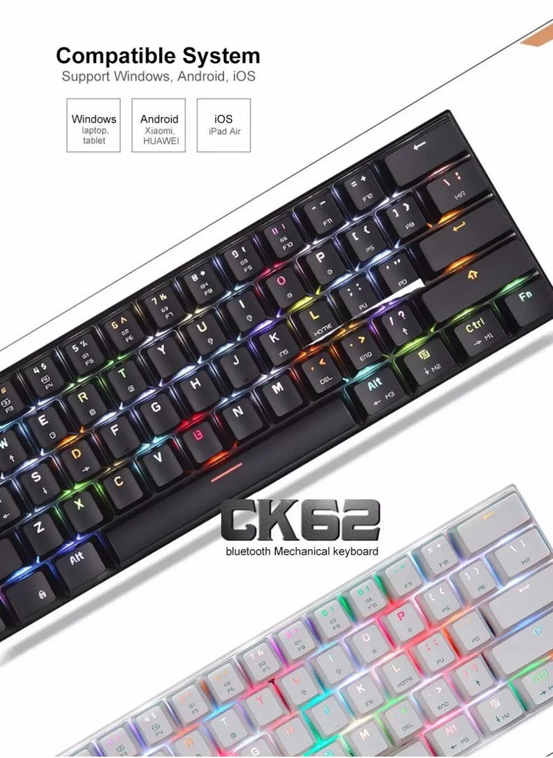 Motospeed - RGB Backlight 60% 61-Key Mechanical Gaming Keyboard NKRO Anti-Ghosting Mech Keeb Bluetooth USB Type-C Wired Dual-Mode - White Outemu Blue Switch - Image 1